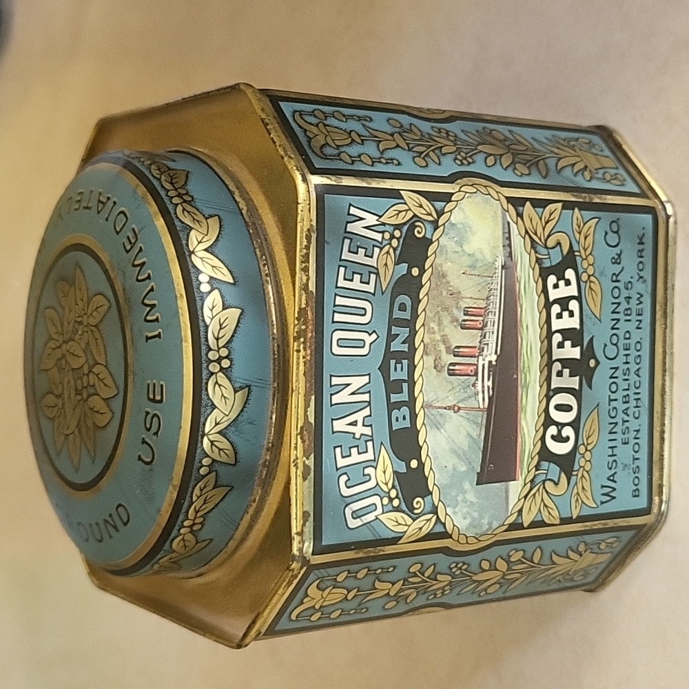 Vintage Ocean Queen coffee tin